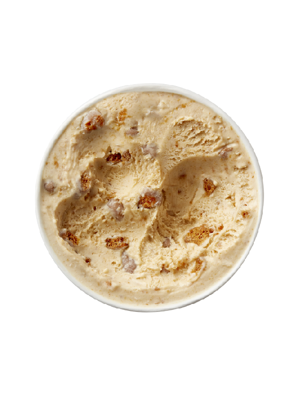 An ice cream cup with the lid open shown from top view